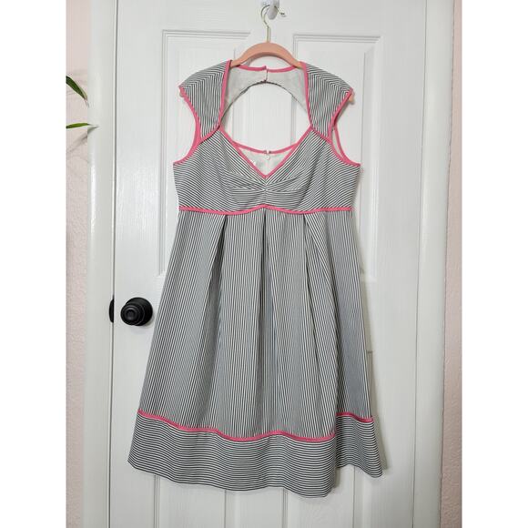 London Times Vintage Pinup-Style Striped Pink Lined Sleeveless Midi Dress 14 - Picture 2 of 7